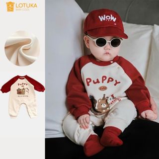  Body Nỉ Bông Gấu Phối Đỏ Liền Mũ Mềm Ấm Áp Cho Bé Bodysuit LOTUKA Cho Bé Trai Bé Gái Quần Áo Trẻ Em Thu Đông 3-12kg 