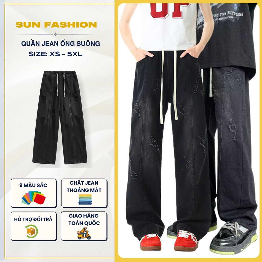 Quần jean nam nữ ống rộng Suncbvn 09 KHÓI RÁCH quần jean bigsize phong cách hàn quốc Unisex
