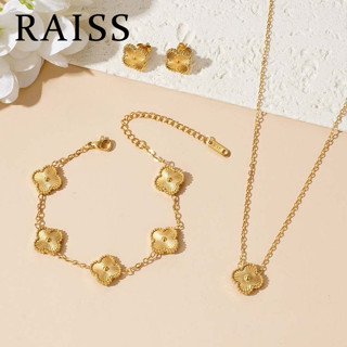 R.AI.S.S Bộ trang sức vàng 18K clover Kelly, bông tai và vòng cổ bằng thép không gỉ - Quà tặng may mắn cho nàng