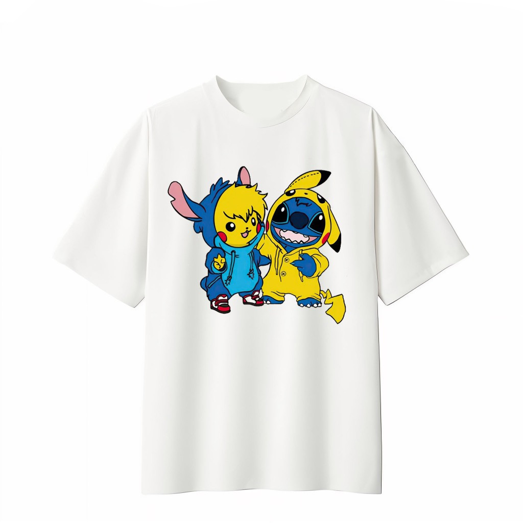 Trắng Cartoon Splice T Shirt Pattern Áo phông giản dị hàng ngày cho nam giới và phụ nữ