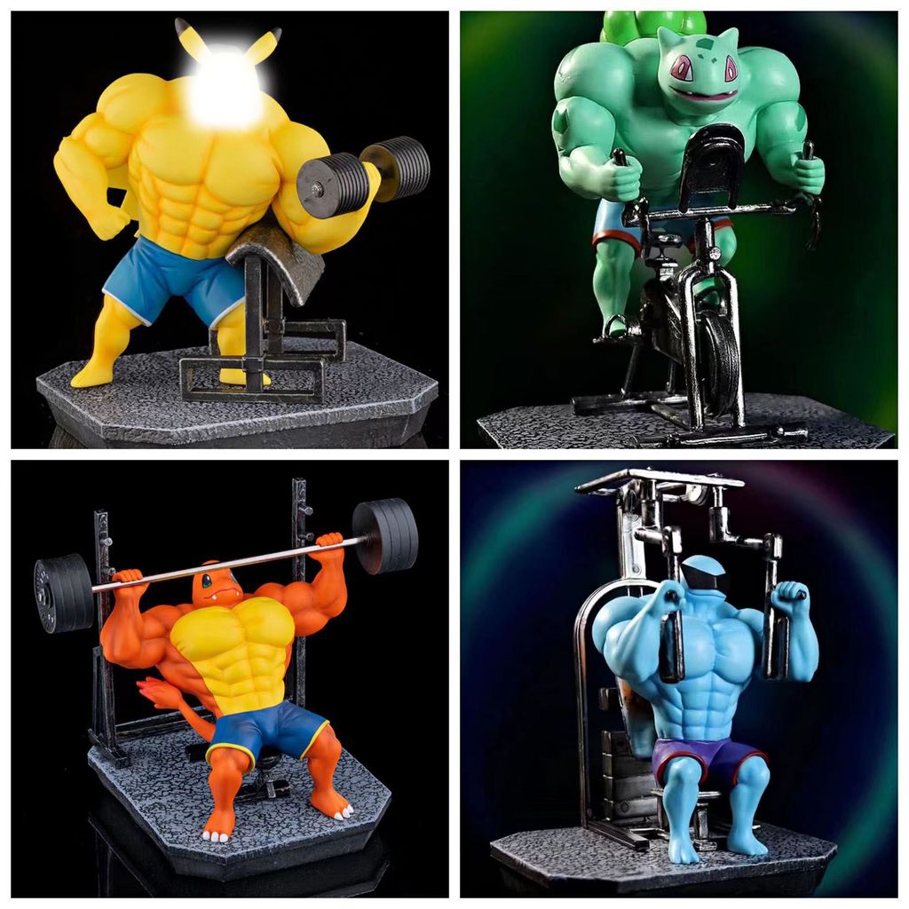 GK Muscle Macho Fitness Pikachu Little Fire Dragon Jenny Rùa Ếch Hạt Giống Cảnh Hình