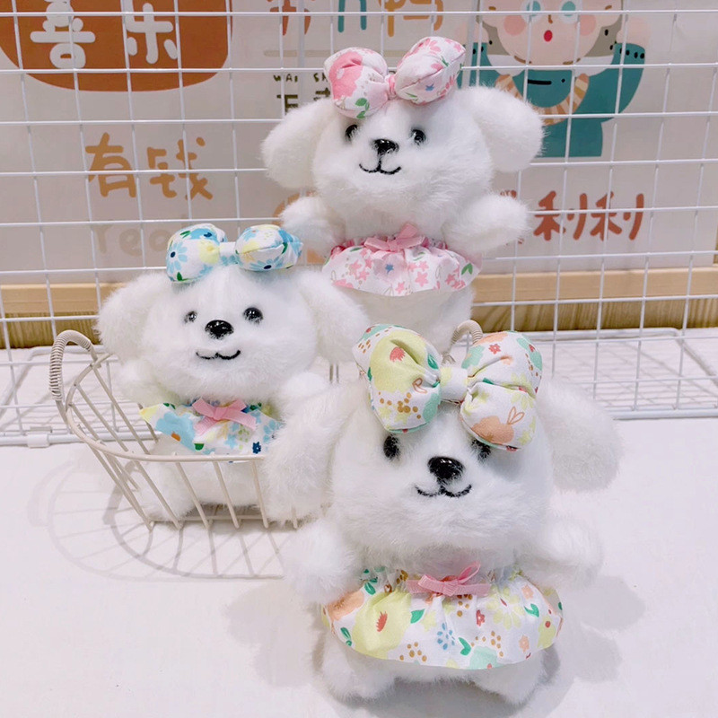 Cartoon Floral Skirt Puppy Plush Toys Keychain Pendant Cute Bow Puppy Doll Bag Ornaments CZ7o