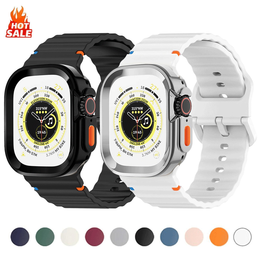 Ốp lưng + Dây đeo sóng silicon cho Apple Watch Ultra Series 11 10 SE 9 8 7 6 5
