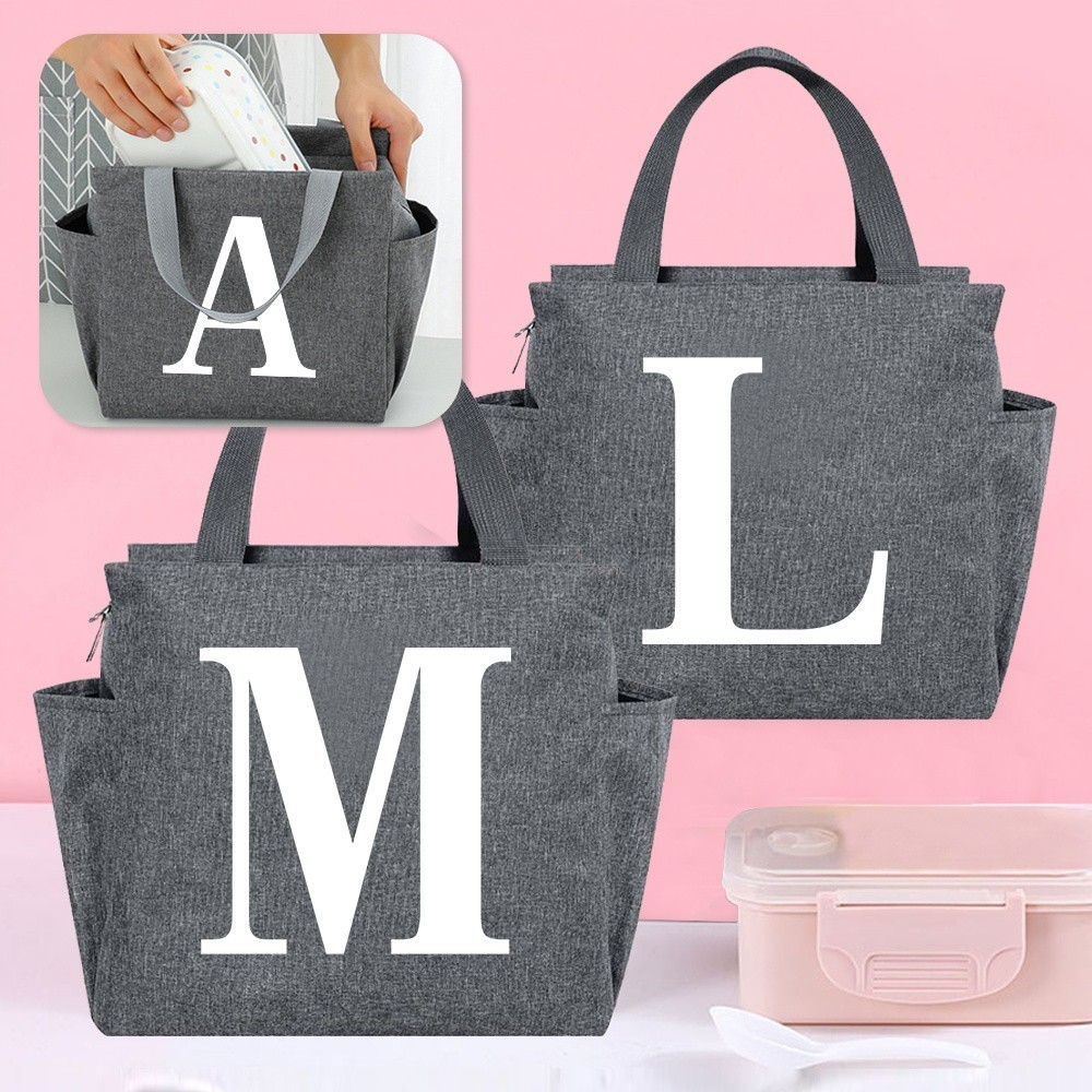 Lunch Bag Insulated Box Reusable Lunch Bag Women Men Work Picnic Travel Gift White Letter Print Offi