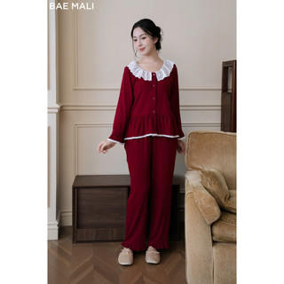  BAE MALI - SP1031 Bộ mặc nhà cotton đỏ phối cổ ren 