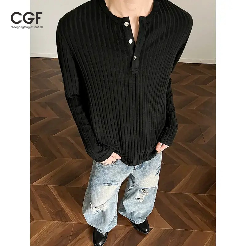 Áo sơ mi dài tay cổ Henry thẩm mỹ Old Money - Unisex Loose Fit