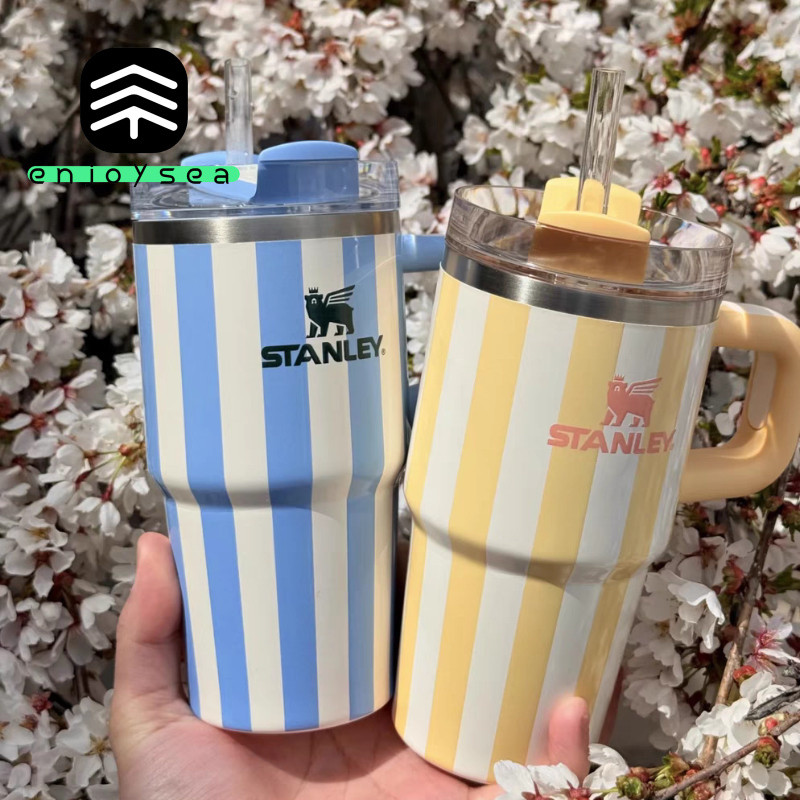 [enjoysea] Bình nước không gỉ Stanley 304 có tay cầm Cốc nước sọc Cốc giữ nhiệt Bình nước mùa hè Cốc