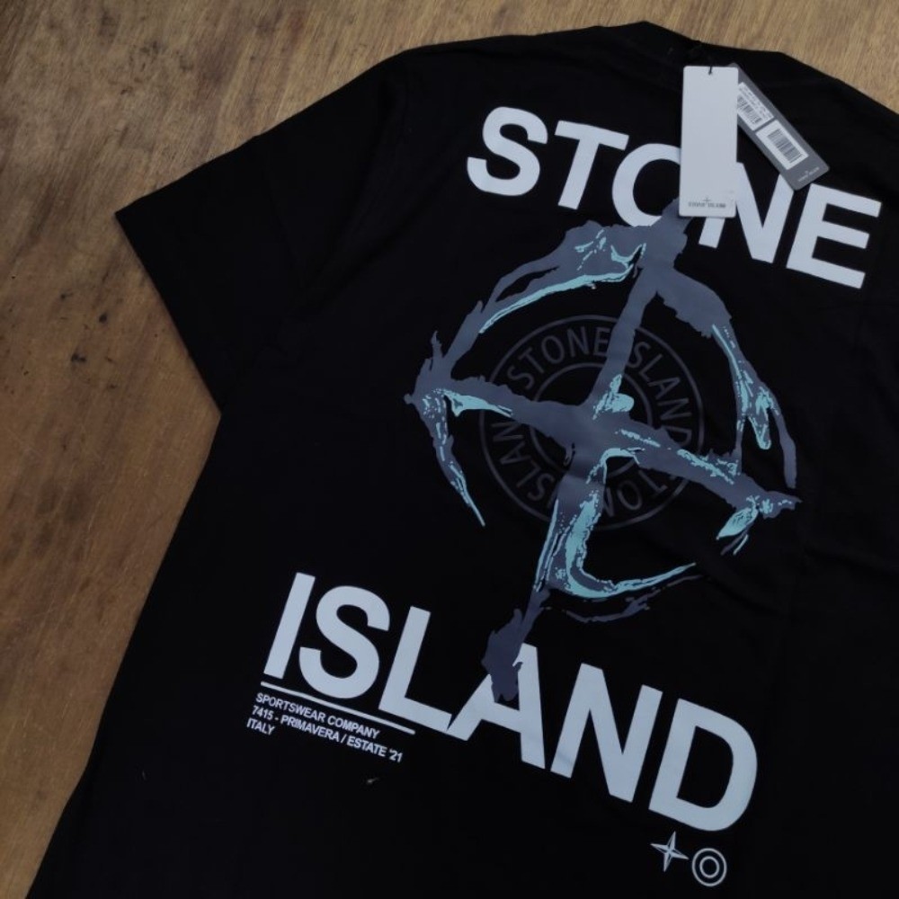 Stone Island's Áo thun đen SI MARBLE BA PRIMAVERS, bộ sưu tập Mùa Hè  sản xuất tại Ý