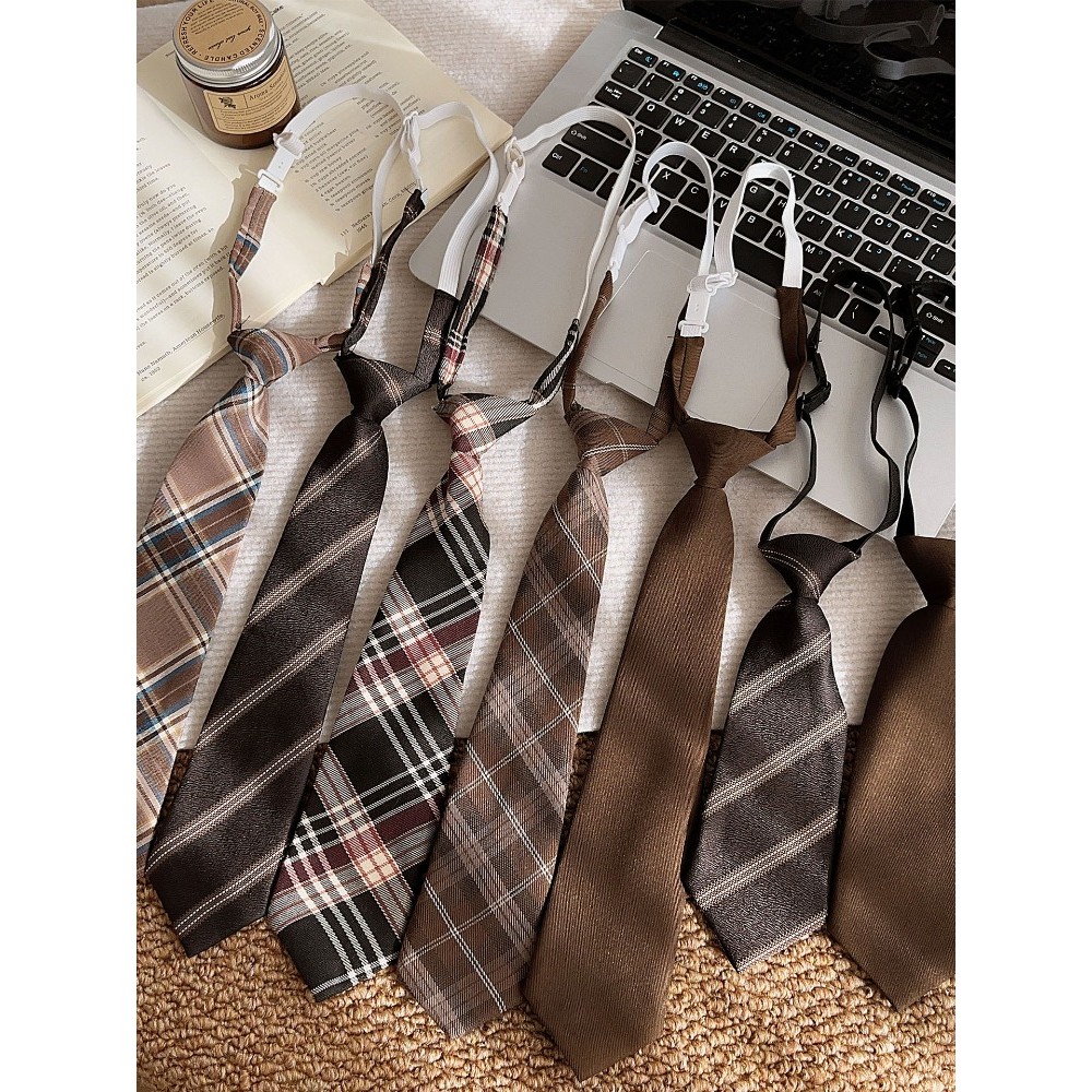 Cà vạt jk kiểm tra cổ điển màu nâu nâu