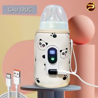 Túi Ủ Bình Sữa Di Động USB Bằng Da Hiển Thị Nhiệt Độ, Chống Thấm Nước, Điều Chỉnh 5 Mức, Có Dây Sạc Đi Kèm