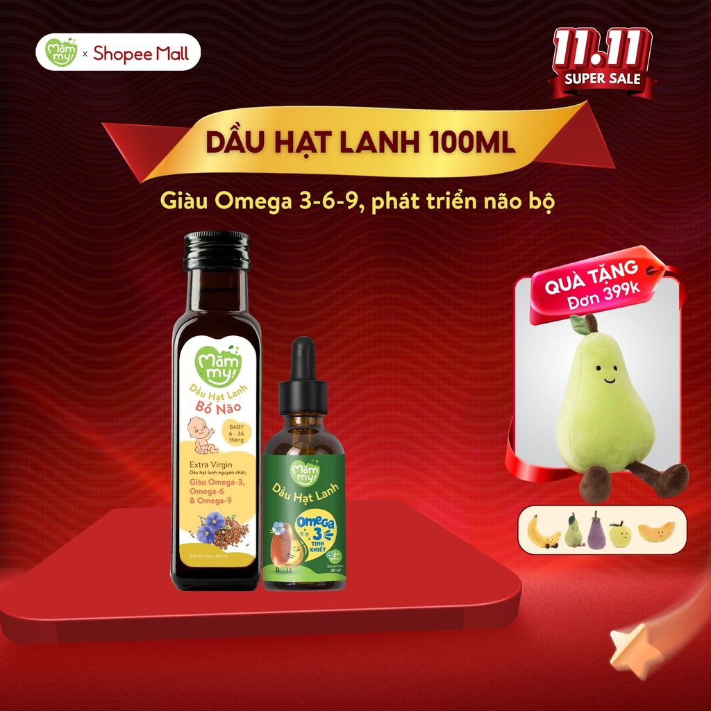 Dầu ăn dặm bổ não cho bé dầu Hạt Lanh Mămmy giàu Omega-3 cho bé từ 6 tháng - chai 30ML, 100ML