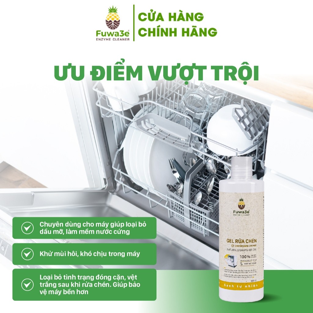 Nước Rửa Bát Cho Máy Rửa Chén Bát Fuwa3e Enzyme Sinh Học Dạng Gel giúp làm sạch loại bỏ dầu mỡ