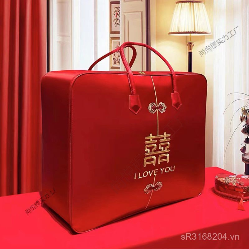 Quilt Red Home Quilt Túi Hạnh Phúc Túi Bảo Quản Hôn Nhân Vải Oxford Cầu Lông Cưới Bộ Bốn Mảnh Quilt 