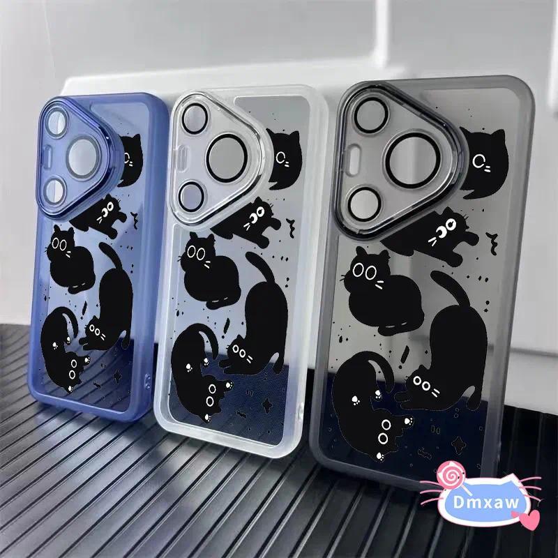Ốp điện thoại hình mèo đen hoạt hình Kính ống kính cho Realme GT7 Pro Racing Edition GT 7T GT6 6T GT