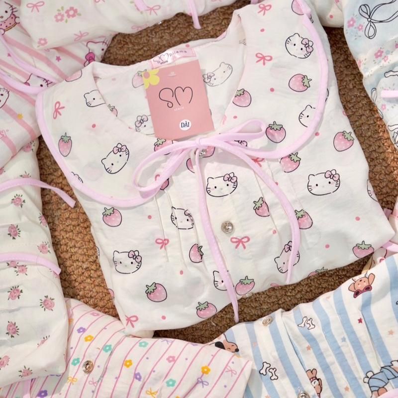 DÀI TAY Cổ SEN bộ ngủ nữ tiểu thư cổ sen vải đũi bông mây mùa thu mặc đi ngủ thoải mái Women Quần Ngủ Áo Ngủ Cotton dài3 | BigBuy360 - bigbuy360.vn