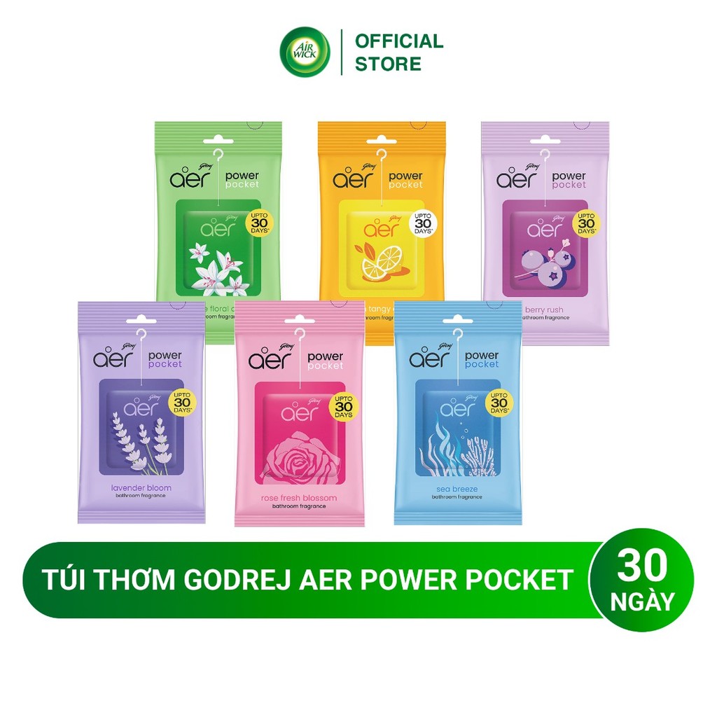 Túi thơm treo phòng tắm Godrej Aer Power Pocket (Ấn Độ), lan tỏa đều, giữ hương tới 30 ngày, túi 10g