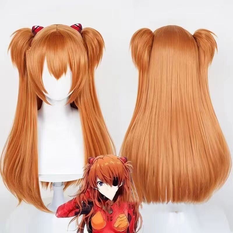Eva Evangelion Asuka Wig - Màu Cam, Kiểu Đuôi Ngựa Tiger Mouth Clip