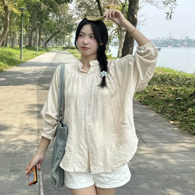 Áo Sơ Mi Trơn Đũi Nữ Tay Dài Thiết Kế Thắt Dây Eo Dáng Basic Mùa Hè Mặc Đi Chơi, Đi Học KA480 She No
