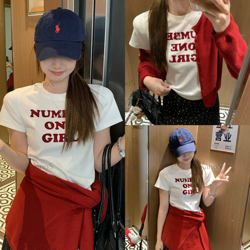 Kanos_shop | áo baby tee, Hàn quốc thời trang Number One Girl print áo sơ mi nữ tay ngắn