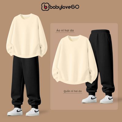 Bộ nỉ bé trai BabyloveGO 2026 đồ bộ thu đông dài tay chất nỉ hai da dày dặn ấm áp, giữ nhiệt mùa đông cho bé BN01