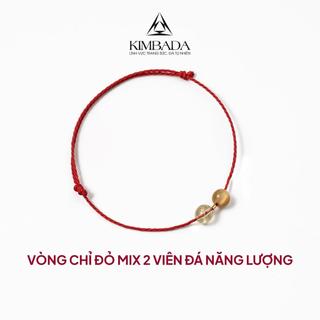  Vòng tay chỉ đỏ mix 2 viên đá thạch anh tự nhiên Kimbada phong thuỷ handmade tinh tế 