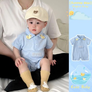 Mùa Hè Mới Quần Áo Cho Bé Áo Liền Quần Ngắn Tay Cho Bé Từ 0-24 Tháng Tuổi Thoải Mái Và Siêu Dễ Thương Hoạt Hình Vịt Vàng Trang Phục Phong Cách Hàn Quốc