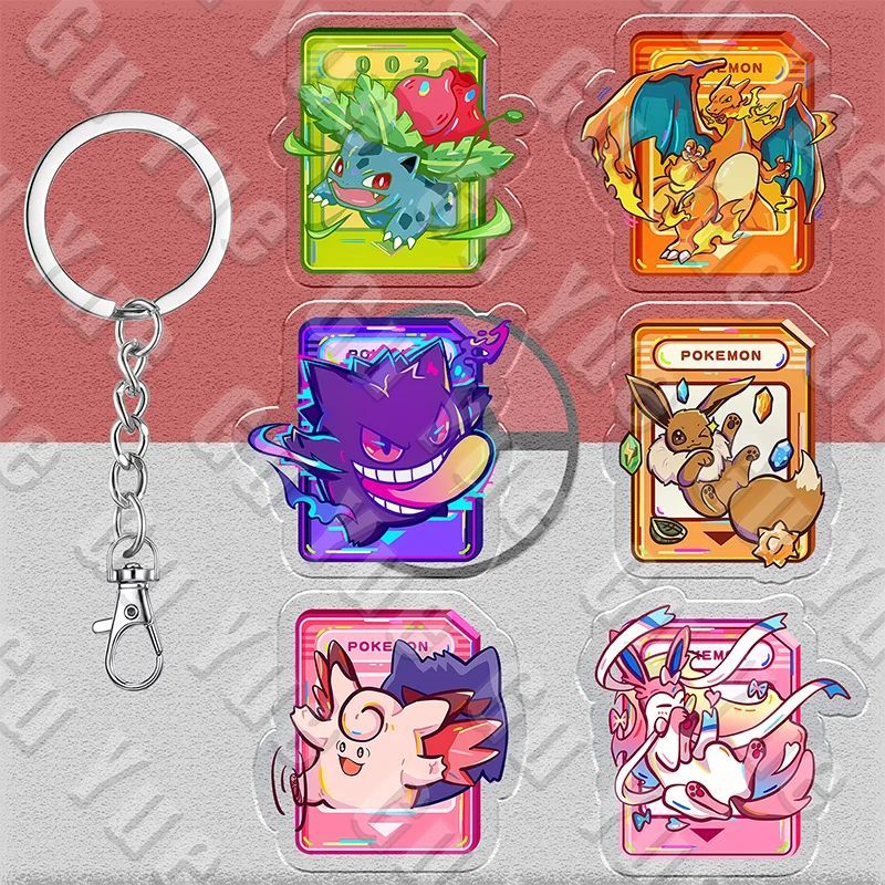 Móc khóa Acrylic Pokemon Gengar Jigglypuff Charizard 6cm Phụ kiện túi hoạt hình Mặt dây chuyền trang