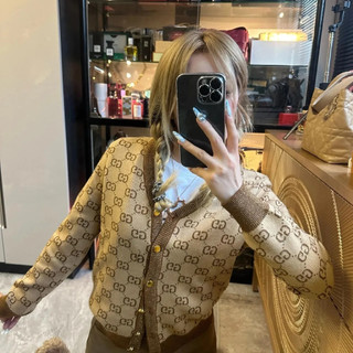 Áo Khoác Cardigan Gucci Phong Cách Cổ Điển, Cotton 100%, Họa Tiết Jacquard Toàn Bộ