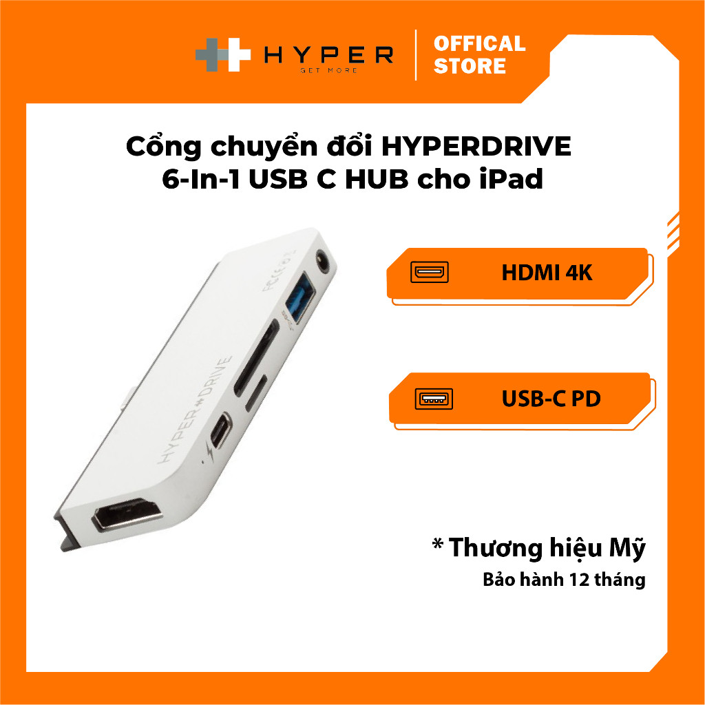 Cổng chuyển hub HyperDrive cho iPad Pro 2018/2019/2020
