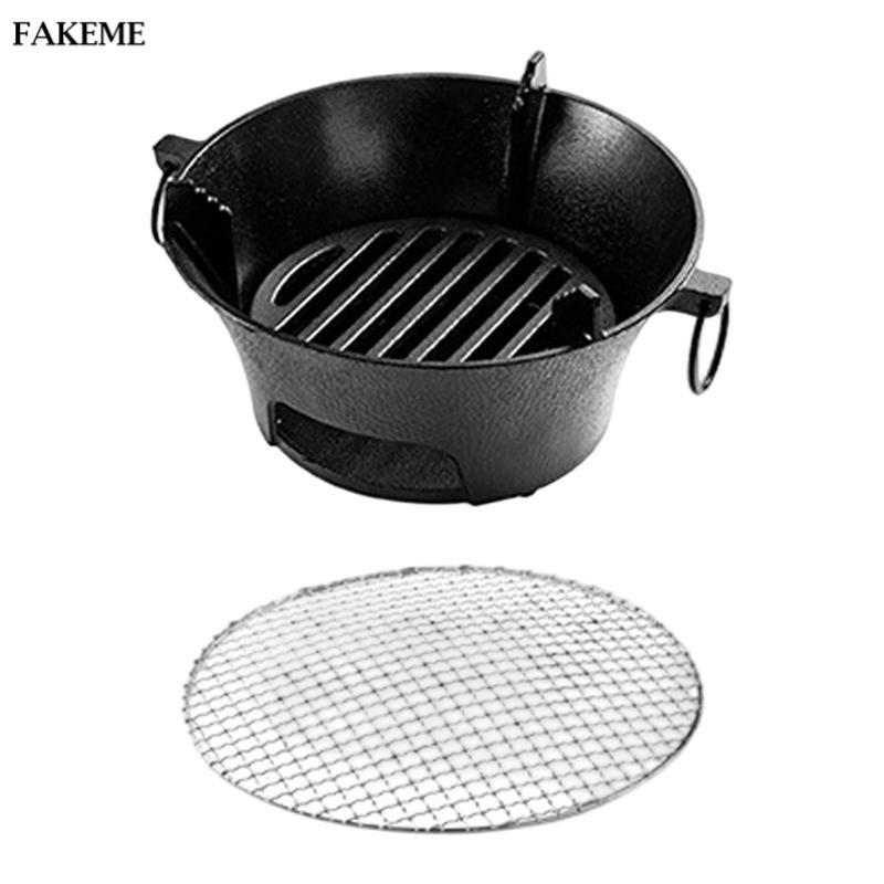 FAKEME Than Hibachi Grill Mini BBQ Than Nướng Sân Gang Bếp Cắm Trại
