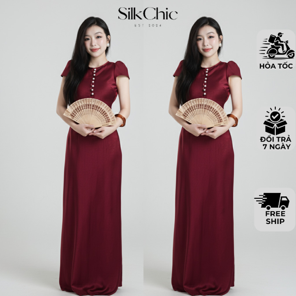 Đầm Lụa Dự Tiệc Tay Dài Phối Nút Ruby – NV794 Váy Lụa Vân Mềm Mịn Thanh Lịch | BigBuy360 - bigbuy360.vn