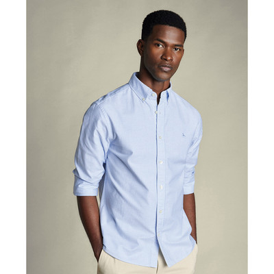 CHARLES TYRWHITT - Áo sơ mi nam cổ bẻ tay dài Washed Oxford Stripe_CSR0906-BWT