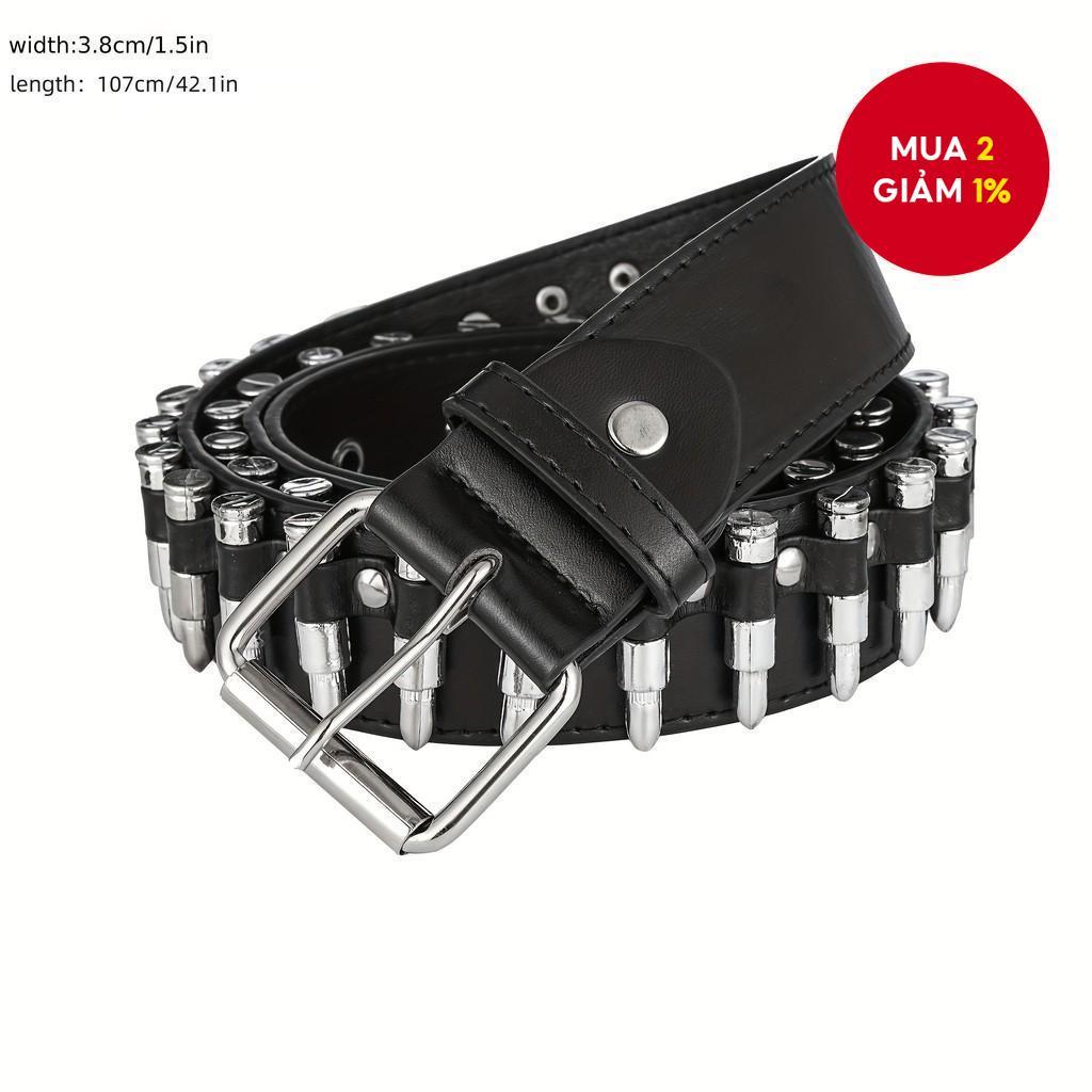 Belt Punk Hip-Hop Đen Unisex Mới - Dây Đai Kim Loại Bullet Buckle Y2k Điều Chỉnh Kích Thước Cho Stre