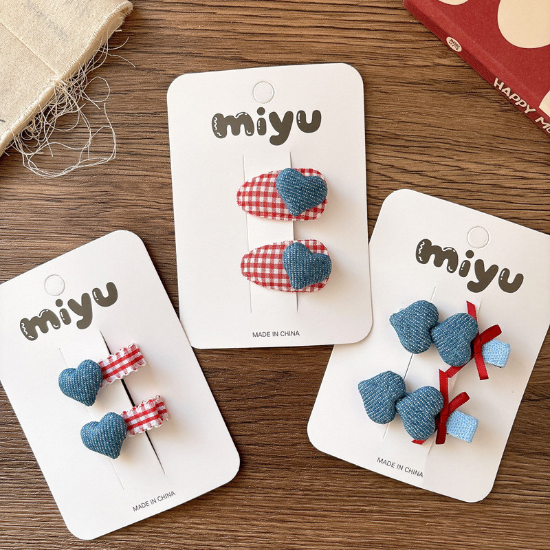 Kẹp Tóc Trái Tim Denim Hợp Thời Trang Bé Gái Nổ Kẹp Tóc