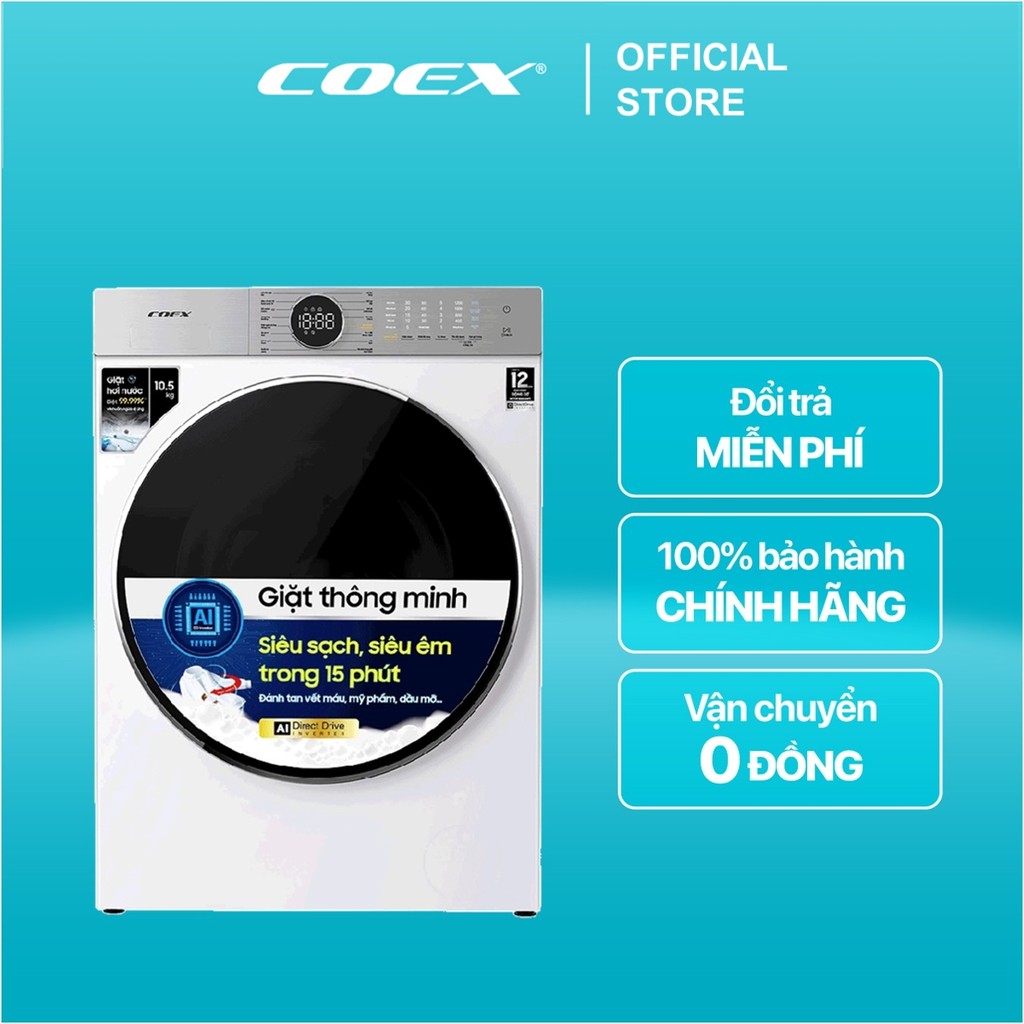 [COEX OFFICIAL-Ship 0đ] Máy giặt lồng ngang Coex Inverter 10,5kg FW-11CW1415WG-BS