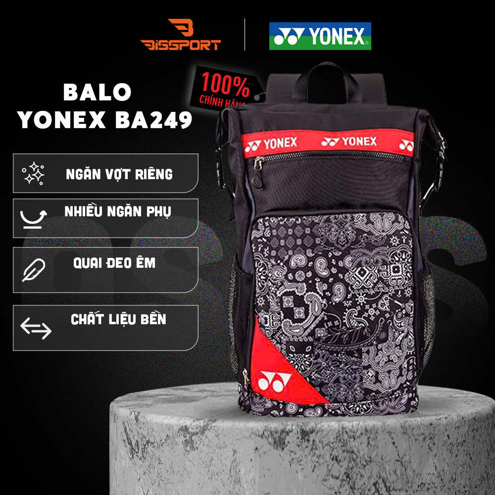 Balo Cầu Lông Yonex BA249 Chính Hãng - Màu Đen - Bền Bỉ - Tiện Lợi - Có Ngăn Đựng Vợt Và Giày Riêng 