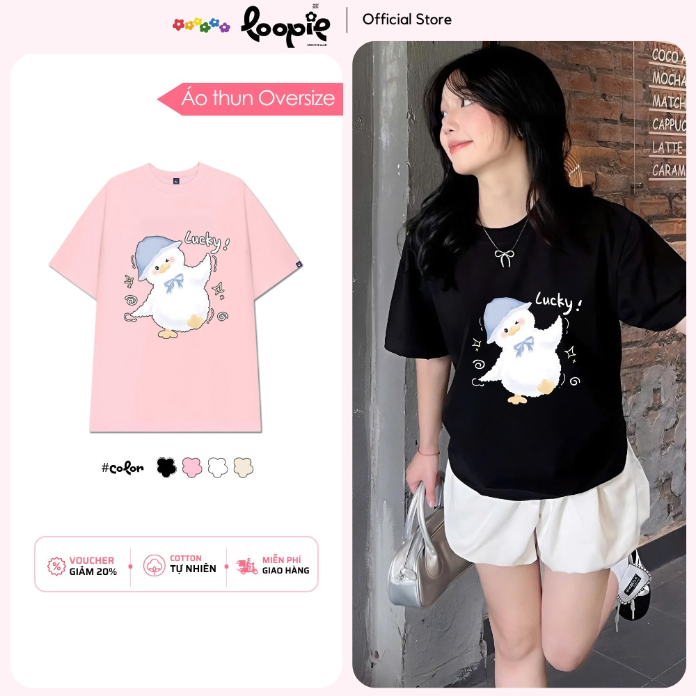 Áo Thun Vịt Lucky Unisex Dễ Thương Loopie – LP11 Form Oversize Dành Cho Nam N