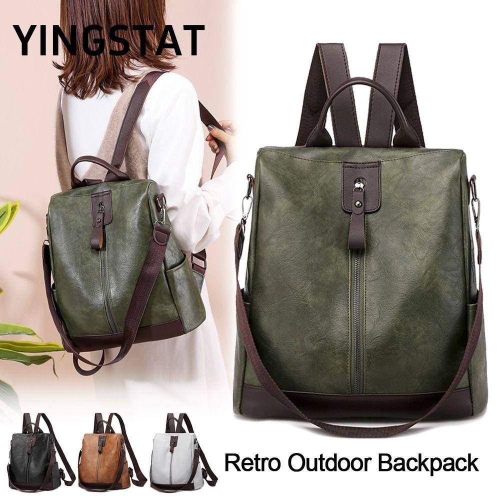 YINGSTAT Shoulder Backpack, PU Leather Multi-functional Student Backpack, Adjustable Large-capacity 