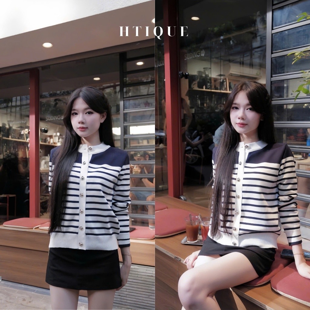 (BST Thu Đông HTIQUE) DEAL Mở Bán Áo Cardigan Dệt Kim Kẻ Ngang, Áo Khoác Len Dệt Kim Nhẹ Nhàng Đơn G