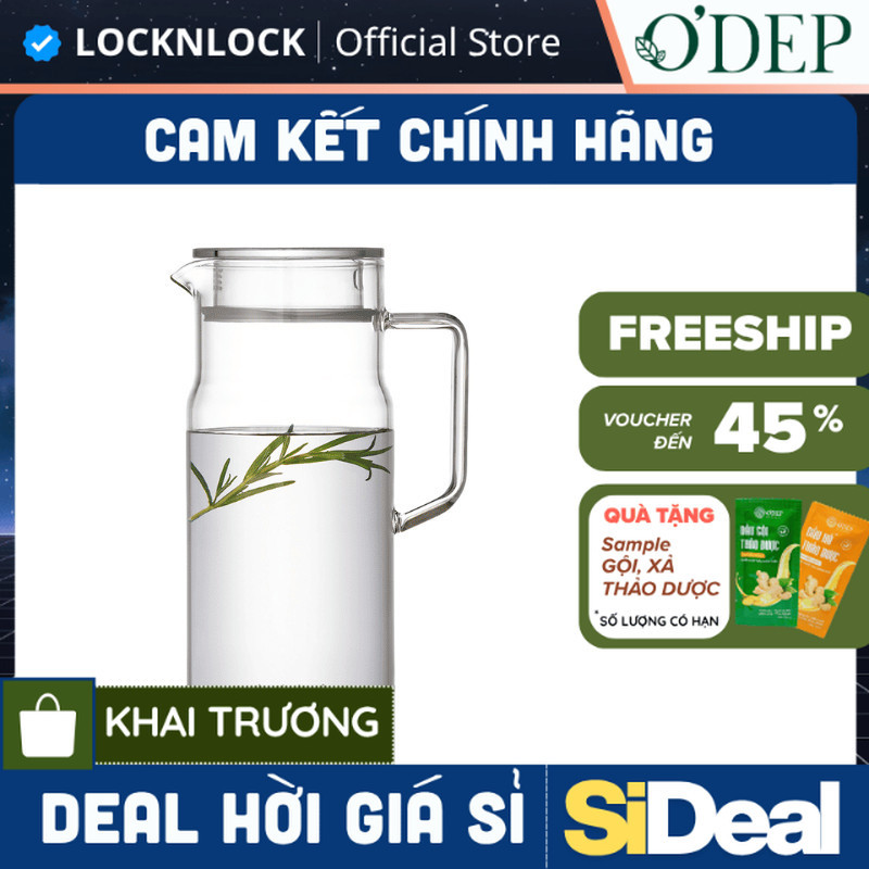 Bình nước 1.2L Metro Glass LocknLock Chính hãng, làm bằng thủy tinh chịu nhiệt LLG6100 - SIDEAL SIO
