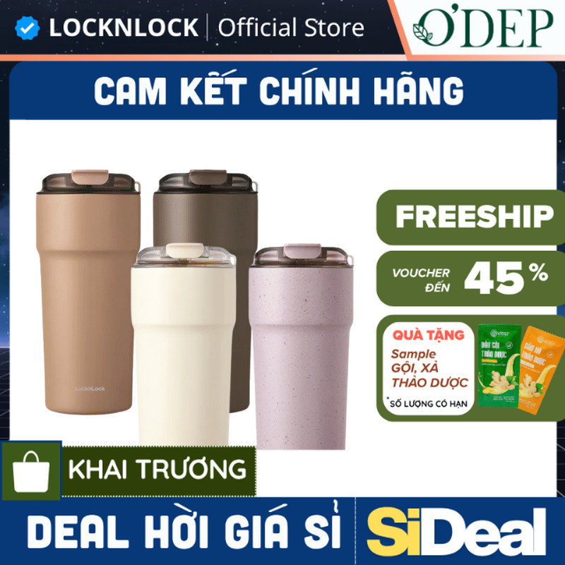 Ly giữ nhiệt phủ sứ LocknLock 650ml, Chính hãng, bằng thép không gỉ 304 Metro Cafe Tumbler LHC4359 -