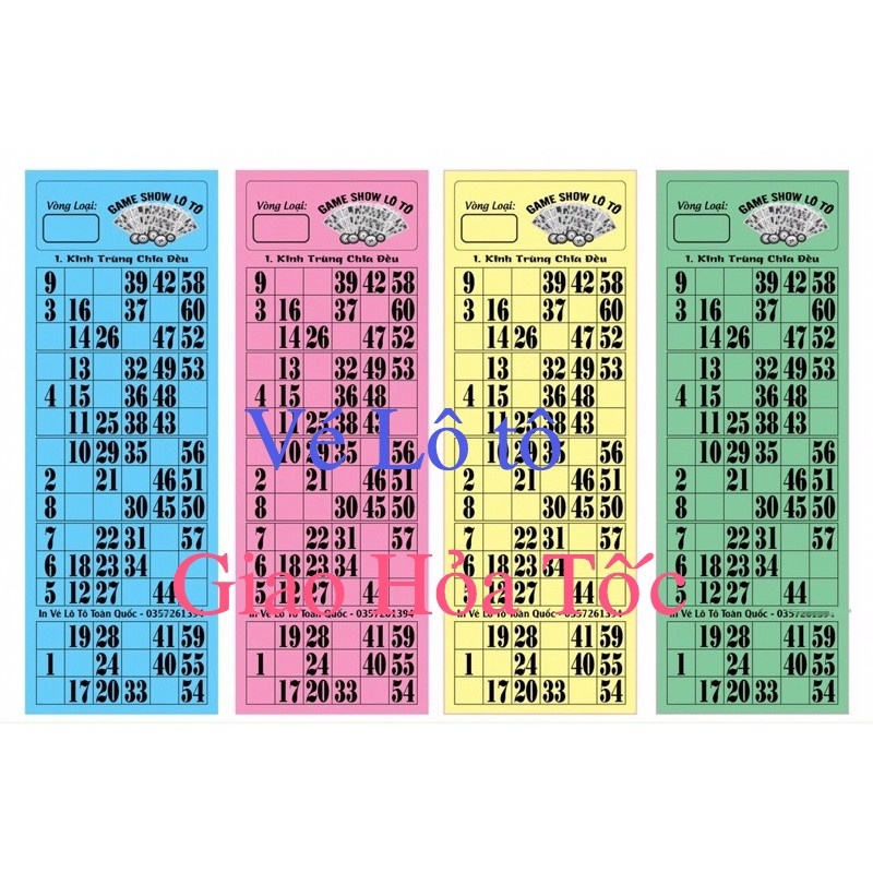 Vé Dò Loto ( Lô tô) 160 Tờ 60 Số( Dùng đươc cho Bộ 75 Số 90 Số) -Bingo 75 Số Và Các Mẫu Cờ Chơi Tết