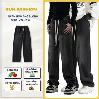  Quần jean nam nữ phối line ống rộng Suncbvn 03 ĐEN KHÓI quần cạp chun mặc thoải mái cá tính năng động 