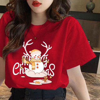  Giáng sinh T-shirt phim hoạt hình in ông già Noel Elk tay áo ngắn nam và nữ Giáng sinh đêm quần áo 2025 mới 