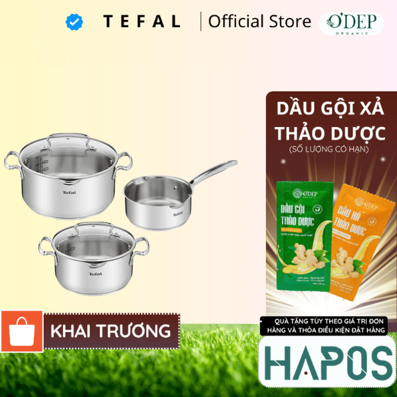 Bộ 3 nồi inox đáy từ cao cấp Tefal Duetto Plus 16/20/24 (G719S674/ G719S655) - Bảo Hành 24 Tháng - H