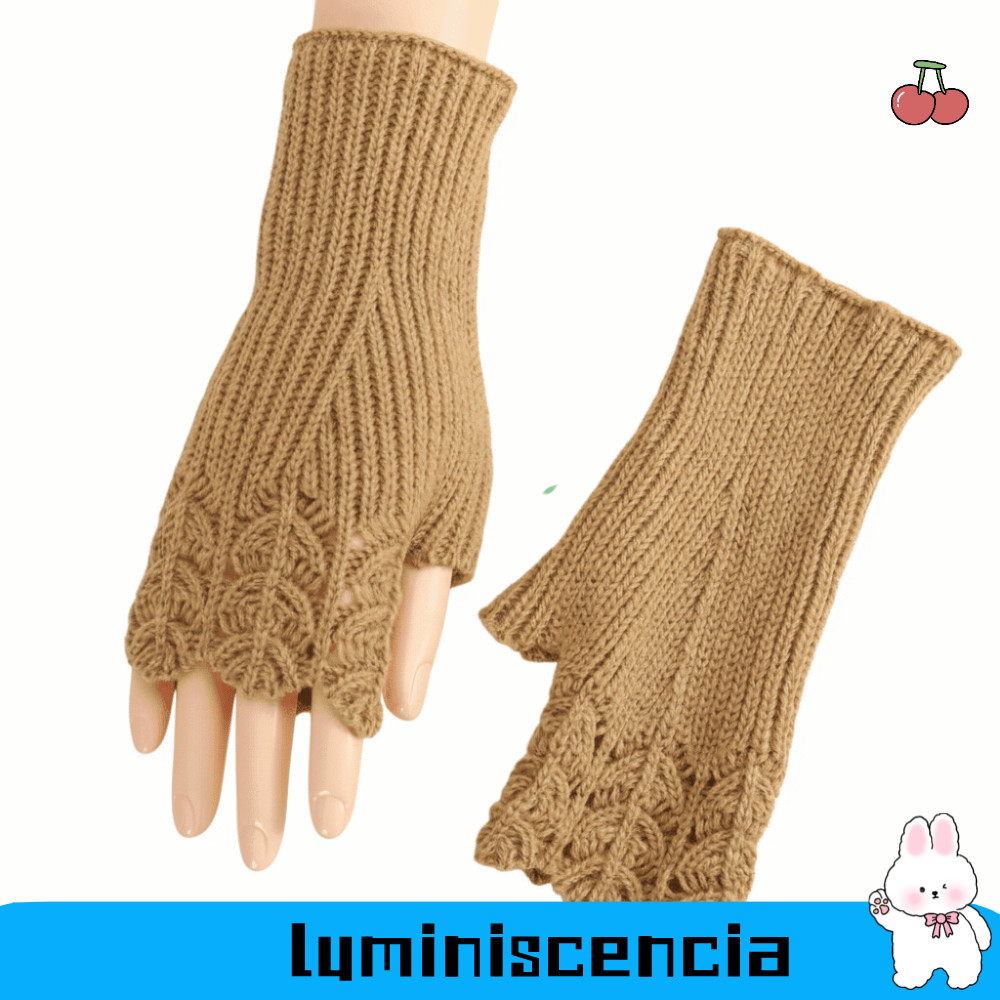 Luminiscentia Gloves Nữ - Fake Cashmere Knit Lace Fingerless Style, Warm & Soft Protection