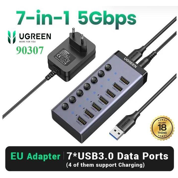 Bộ chia USB 7 l 10 Cổng Ugreen 90307 90305 20296 UNITEK (USB 3.0 5Gbps + công tắc +Adapter 12V 2A)