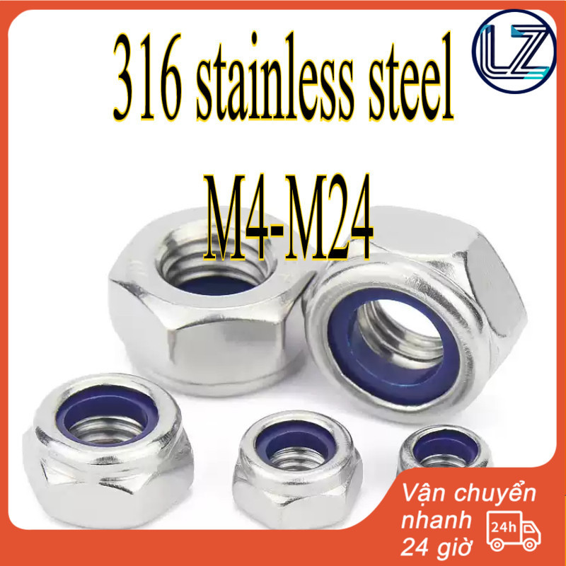 Đai ốc khóa A4, Đai ốc chống mất hình lục giác bằng thép không gỉ 316 Đai ốc chống mất dày M4-M24 [L