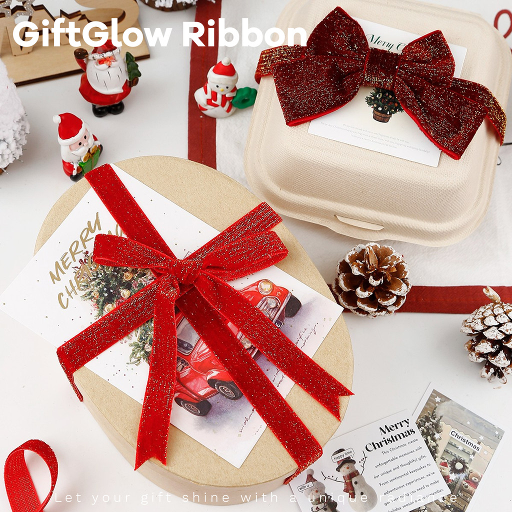 Giáng Sinh Lấp Lánh Đổ Xô Ruy Băng Nhung Nhung Rượu Nơ Đỏ Quà Tặng Gói Ruy Băng Da Lộn Ruy Băng