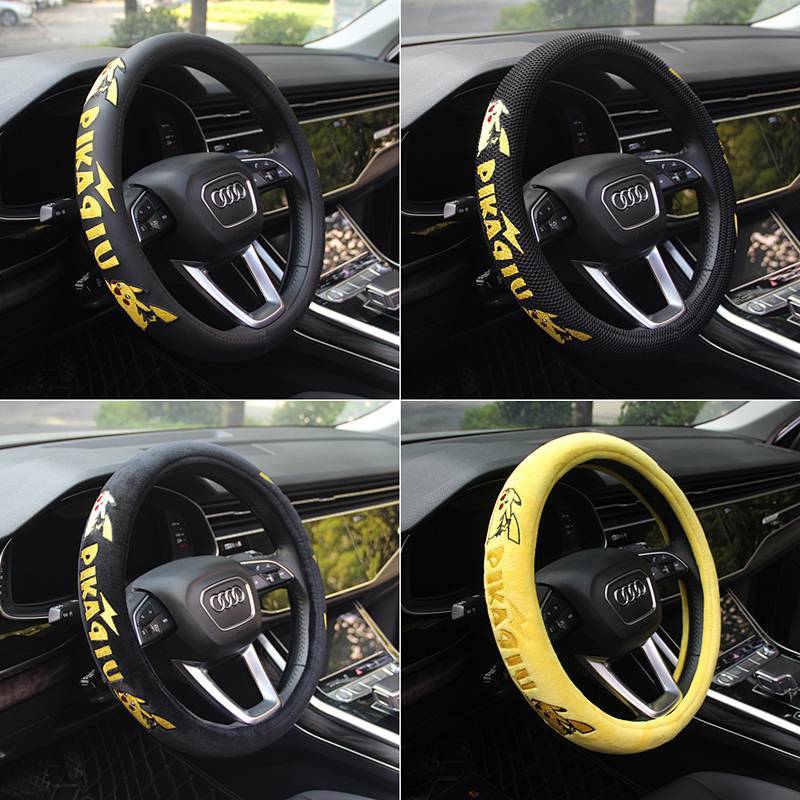 [Steering Wheel Cover] Pikachu Car Steering Wheel Cover Cartoon Steering Wheel Protective Leather Co